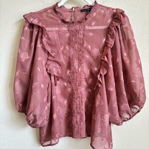 Hot Monde Sheer Top Size Small Brown Rose, Ruffled